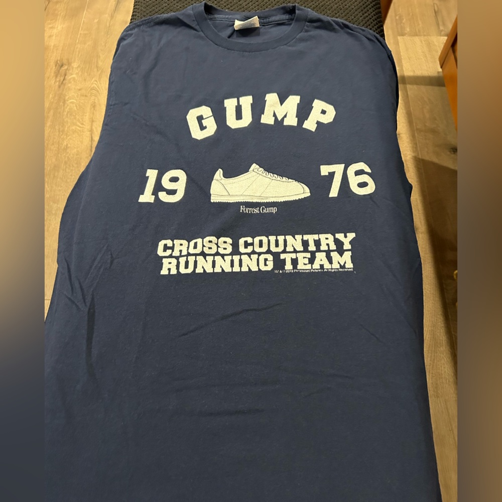 Gump 1976 Cross Country Running Team navy and white t-shirt; size M; never worn